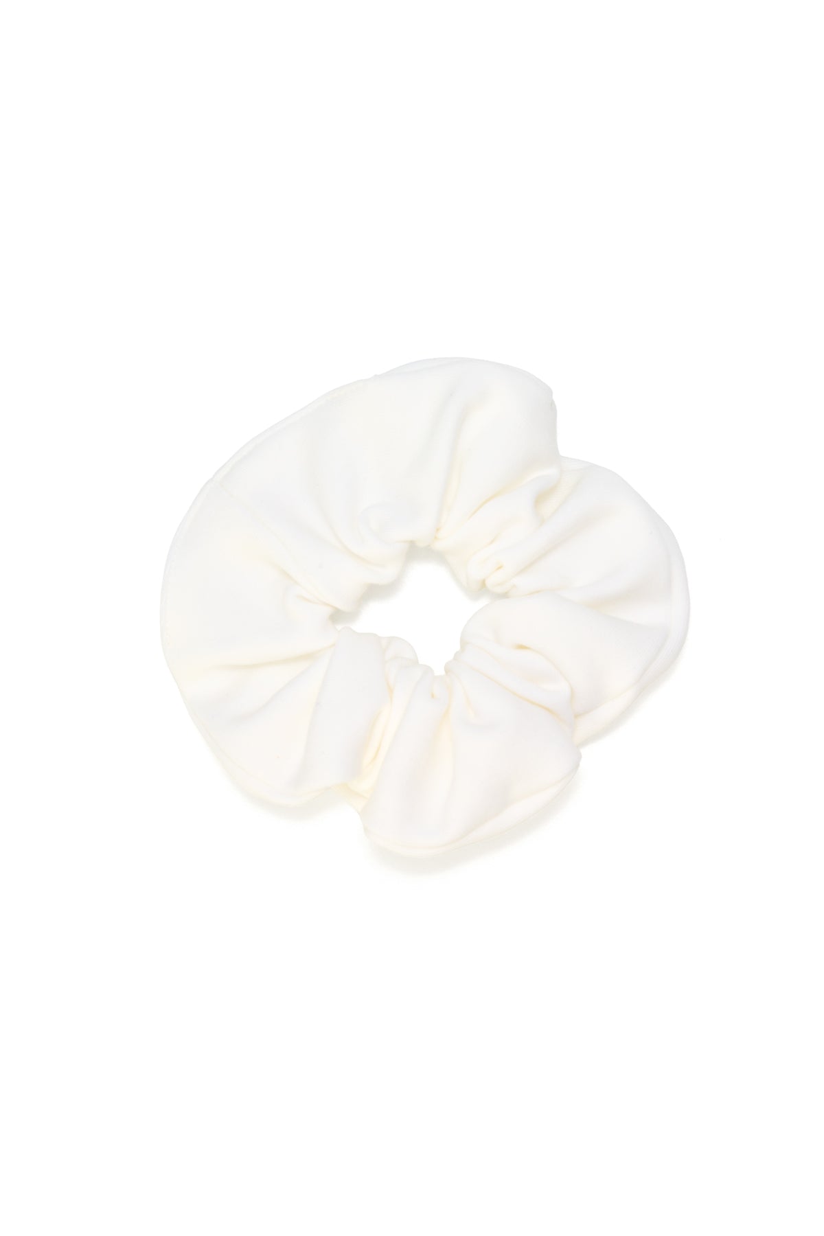 Sustainable white scrunchie crafted from biodegradable, Cradle to Cradle Certified® fabric by Wellicious – a zero-waste, eco-conscious hair accessory